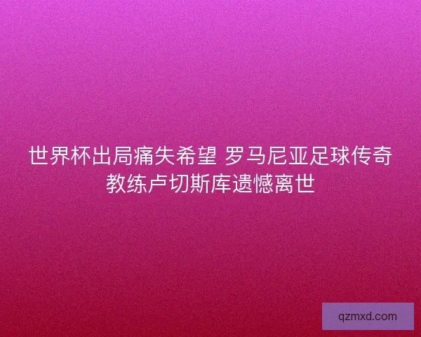 世界杯出局痛失希望 罗马尼亚足球传奇教练卢切斯库遗憾离世